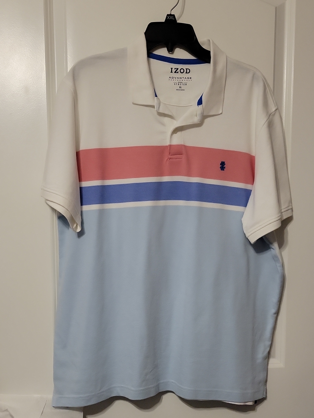 Izod Men's XL S/S Polo Shirt, Blue/lt Red/white